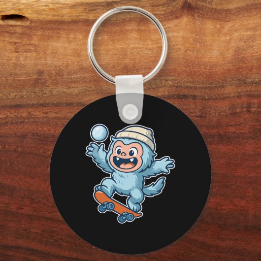Yeti Snowll Skateboard Fun  Sleutelhanger (Voorkant)