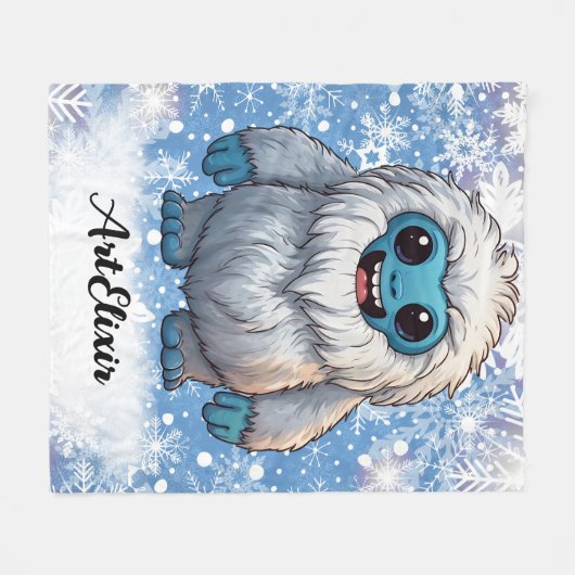 Yeti Staande Schattigee Kawaii Sneeuwvlokken Print Fleece Deken (Voorkant (Horizontaal))