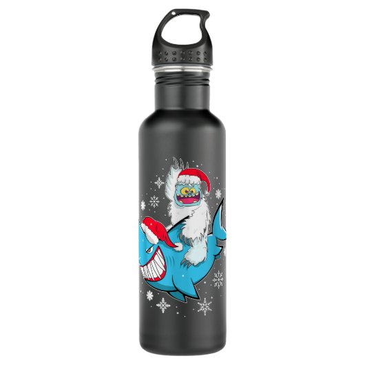 Yeti to party Shark Santa Hat Kerstmis Pajama Xma Waterfles (Voorkant)