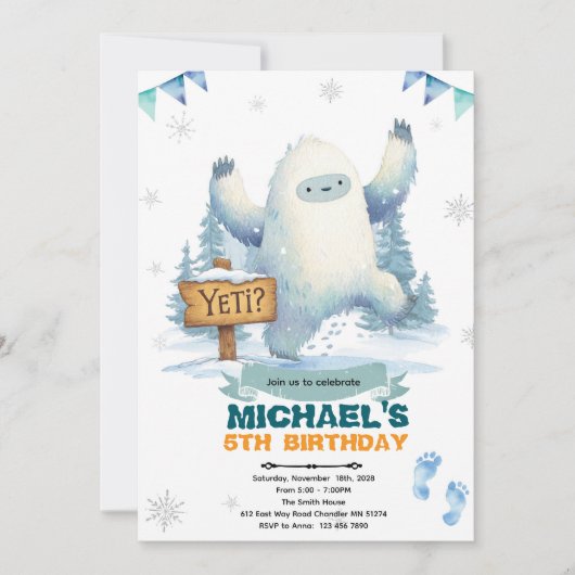 Yeti verjaardagsfeest uitnodiging (Voorkant)
