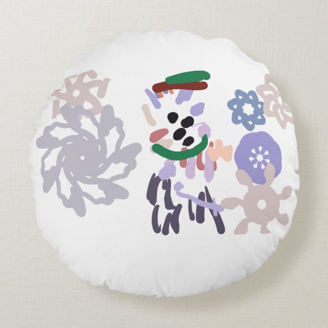 Yeti winter fun rond kussen (Voorkant)