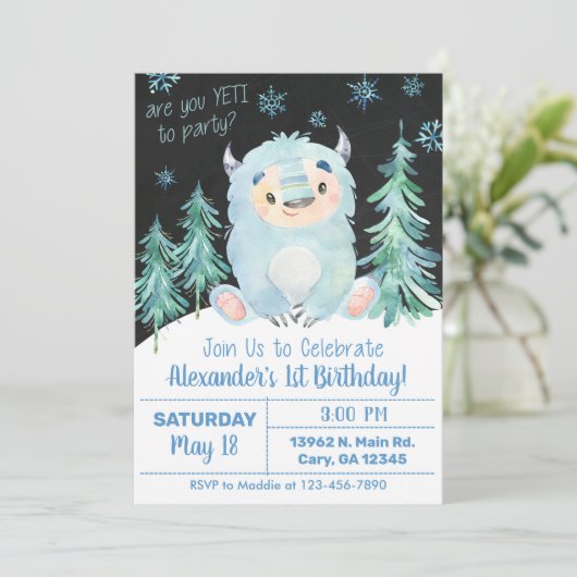 Yeti winterjongen verjaardagsuitnodiging, Yeti uit Kaart (Staand voorkant)
