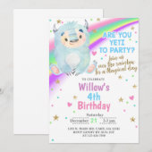 Yeti wintermeisje verjaardagsuitnodiging, Yeti uit Kaart (Voorkant / Achterkant)