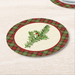 Yew Rustige kerstcadeau Ronde Kartonnen Onderzetter