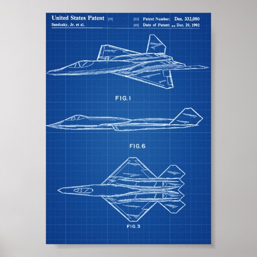 YF-23 Vliegtuigoctrooi — blauwdruk Poster (Voorkant)