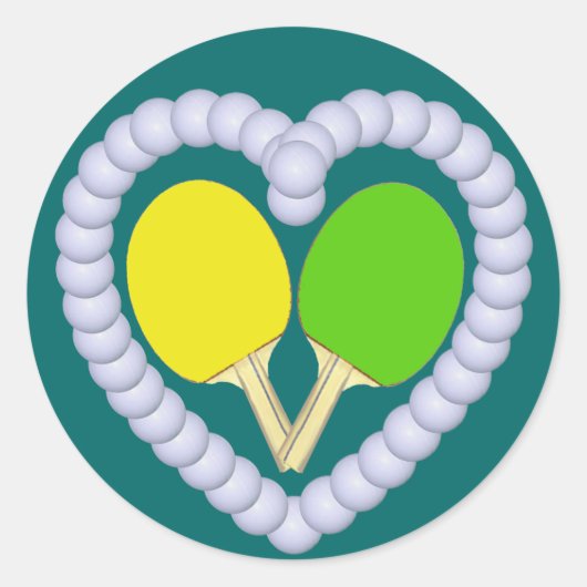 YG Ping Pong Paddle Heart Ronde Sticker (Voorkant)