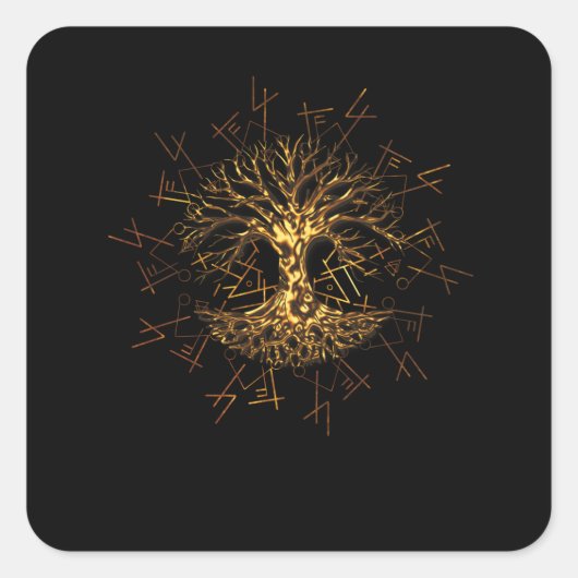 Ygdrasil World Ash Tree Of Life Pagan Vierkante Sticker (Voorkant)