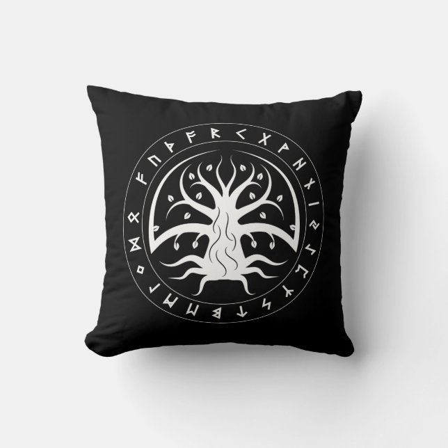 Yggdrasil Circle Runes Throw Pillows Kussen (Voorkant)