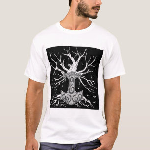 Yggdrasil, de Boom van Nine Worlds, en Mjolnir T-shirt