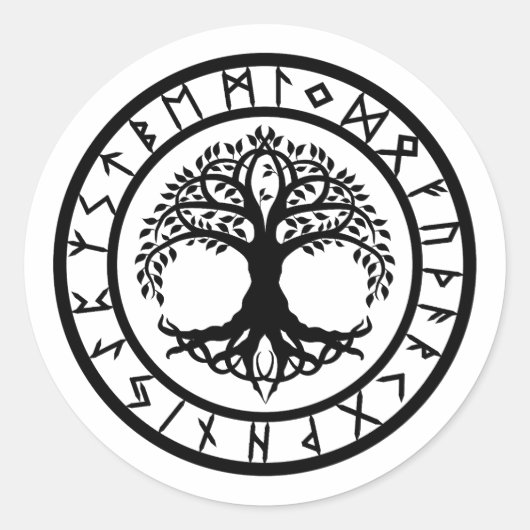 Yggdrasil - Rune Circle Ronde Sticker (Voorkant)