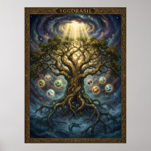 Yggdrasil Wereld Boom "Yggdrasil de Noorse wereld Poster