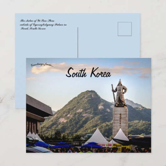 Yi Sun-Shin Standbeeld Zuid-Korea Briefkaart (Voorkant / Achterkant)