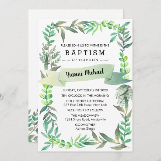 Yianni Baptism Invitation Kaart (Voorkant / Achterkant)