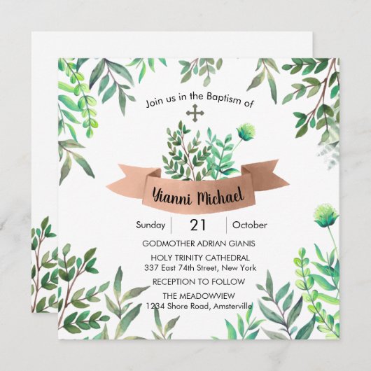 Yianni Square Baptism uitnodiging (Voorkant / Achterkant)