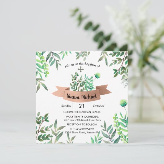 Yianni Square Baptism uitnodiging (Staand voorkant)