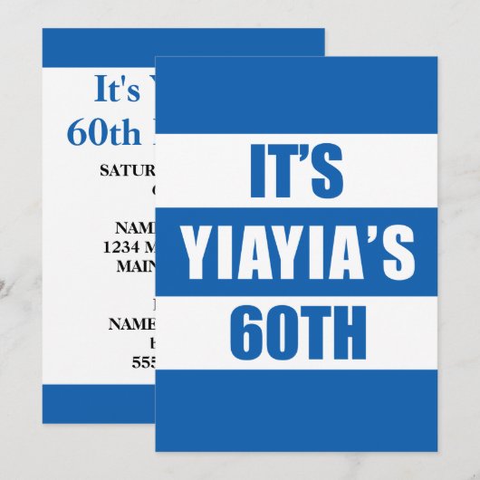 Yia's 60ste verjaardag Griekse vlag nodigt uit Kaart (Voorkant / Achterkant)