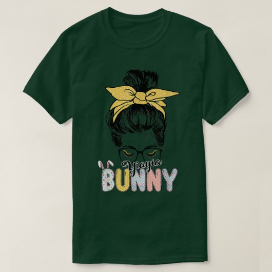 Yiayia Bunny Messy Bun Easter Day Family Apparel T-shirt (Design voorkant)