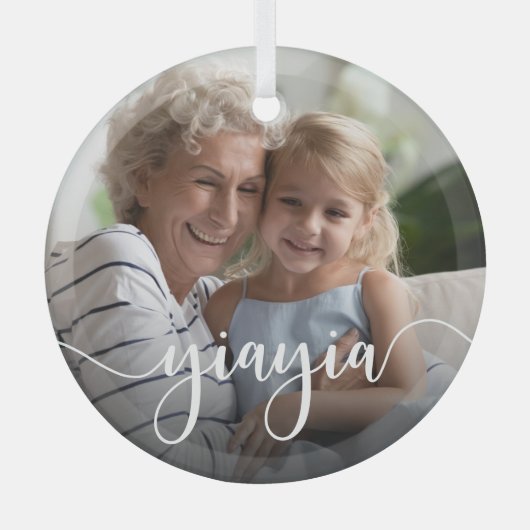 Yiayia Grandma Script Overlay Glas Ornament (Voorkant)