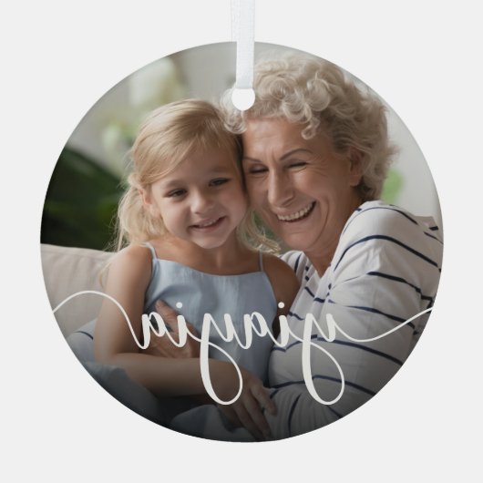 Yiayia Grandma Script Overlay Glas Ornament (Achterkant)