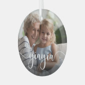 Yiayia Grandma Script Overlay Glas Ornament (Voorkant links)