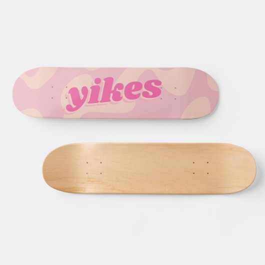 Yikes Pastel Pink Groovy Modern Typografie Persoonlijk Skateboard (Horizontaal)