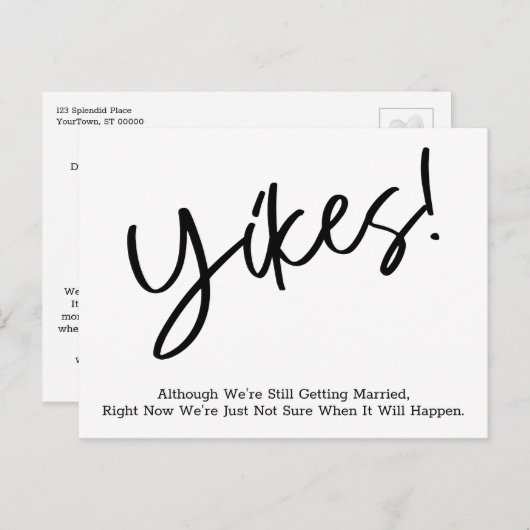 "Yikes! Simple Funny Postponed Wedding Update Briefkaart (Voorkant / Achterkant)