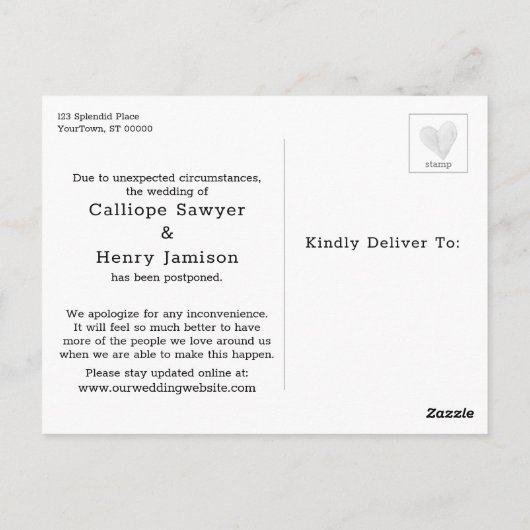 "Yikes! Simple Funny Postponed Wedding Update Briefkaart (Achterkant)