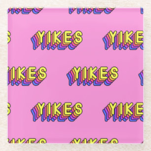 Yikes Words: Roze  behang. Glazen Onderzetter
