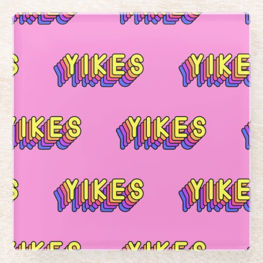 Yikes Words: Roze behang. Glazen Onderzetter (Voorkant)