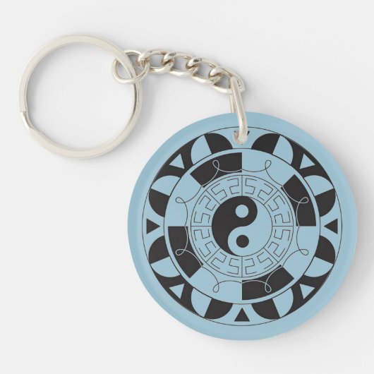 Yin and Yang Asian Symbol Round Sleutelhanger (Voorkant)
