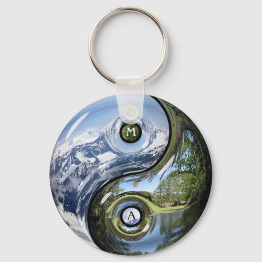 Yin en Yang als planeet Aarde met je monogram Sleutelhanger (Voorkant)