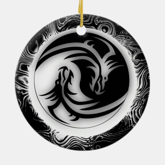 Yin en Yang Asian Dragons Keramisch Ornament (Achterkant)