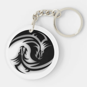 Yin en Yang Asian Dragons Sleutelhanger