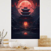 Yin en Yang Bridge en Tempel in Cyberpunk Neon Poster (Keuken)