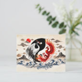 Yin en Yang Crane en Phoenix in Aziatische kunstst Briefkaart (Staand voorkant)