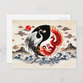 Yin en Yang Crane en Phoenix in Aziatische kunstst Briefkaart (Voorkant / Achterkant)