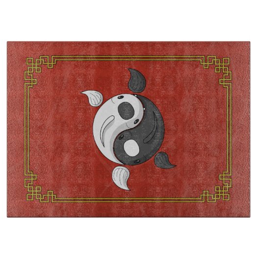 Yin en Yang de Koi glazen snijplank (Voorkant)