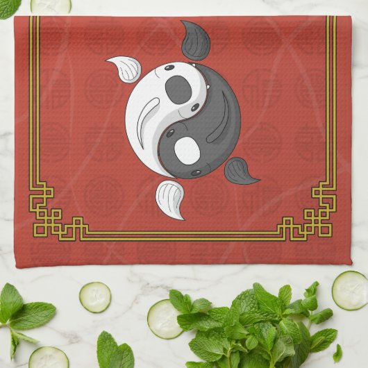 Yin en Yang de Koi keukenhanddoek (Gevouwen)