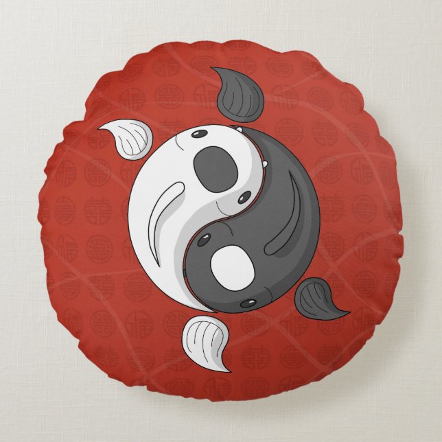 Yin en Yang de Koi Round Pillow Rond Kussen (Voorkant)