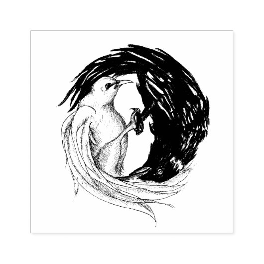 Yin en Yang Dove and Crow Bird Art Rubber Stamp Rubberstempel (Afrduk)