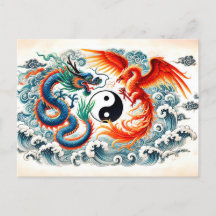 Yin en Yang Dragon en Phoenix in Aziatische kunsts