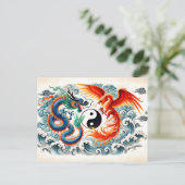 Yin en Yang Dragon en Phoenix in Aziatische kunsts Briefkaart (Staand voorkant)