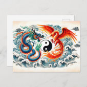 Yin en Yang Dragon en Phoenix in Aziatische kunsts Briefkaart (Voorkant / Achterkant)