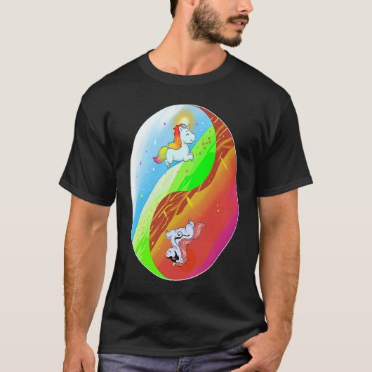 Yin en Yang Eenhoorn Death Metal Rainbow T-shirt (Voorkant)