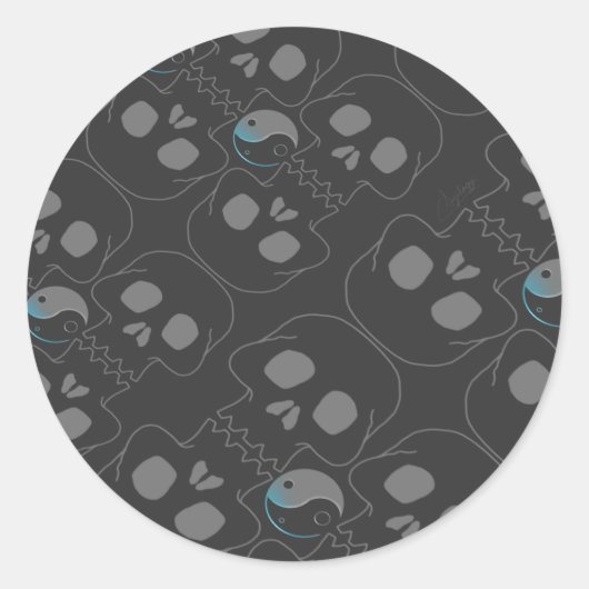 Yin en Yang fluitende Skulls Pattern Ronde Sticker (Voorkant)