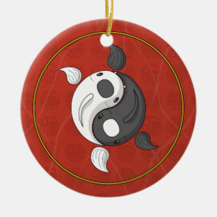 Yin en Yang het Koi-Ornament Keramisch Ornament