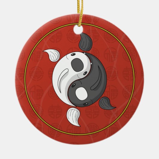 Yin en Yang het Koi-Ornament Keramisch Ornament (Voorkant)