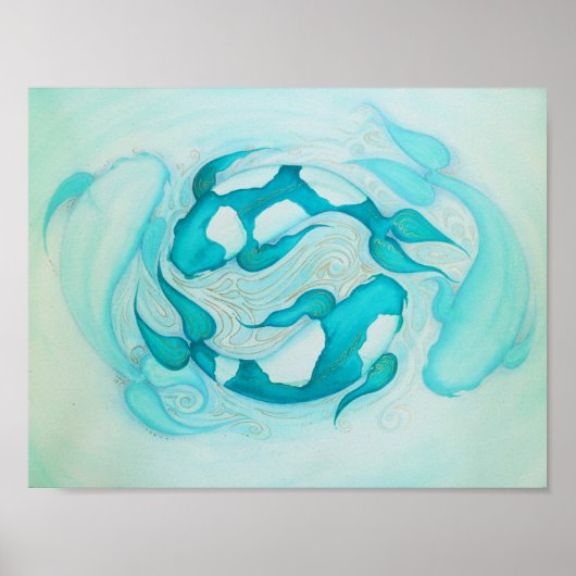 Yin en Yang Koi Carp Aqua Blue Art Print (Voorkant)