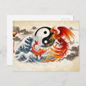 Yin en Yang Koi en Phoenix in Aziatische kunststij Briefkaart (Voorkant / Achterkant)