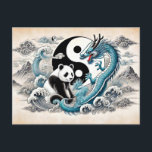 Yin en Yang Panda en Dragon in Aziatische kunststi Briefkaart<br><div class="desc">Vreedzame panda en de krachtige draak combineren in een symbolische Yin-Yang compositie, die balans tussen kracht en rust in de traditionele Aziatische kunst.</div>